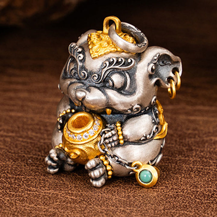 Buddha Stones925 スターリングシルバー チベット宝吐きネズミ除けネックレスペンダント