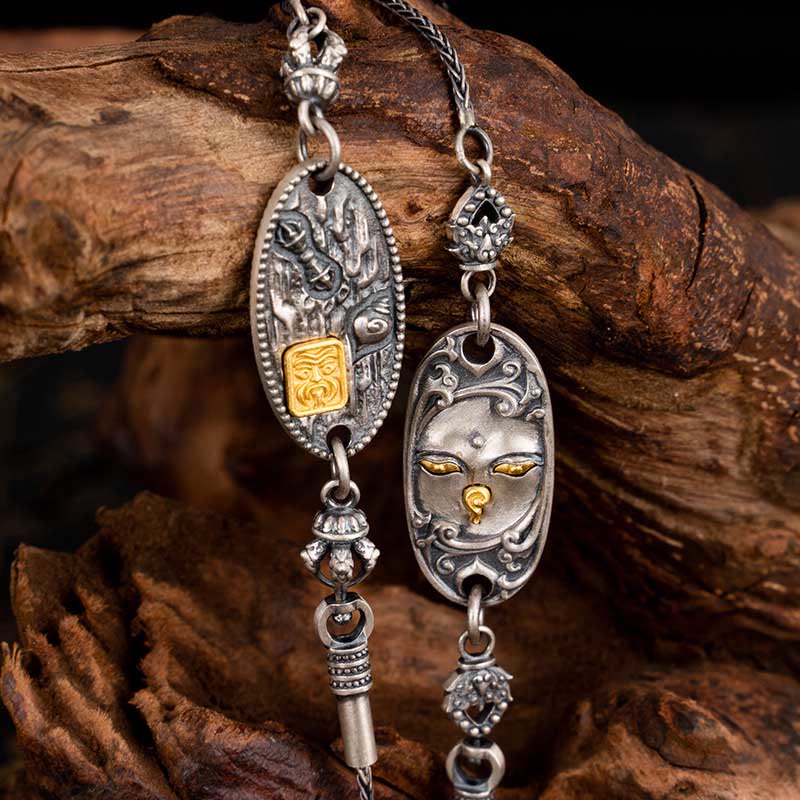 Buddha Stones925 スターリングシルバー チベット ザキラム 富の女神 菩薩 多羅オーム・マニ・パドメ・フム守護 メタルチェーンネックレス - image 1