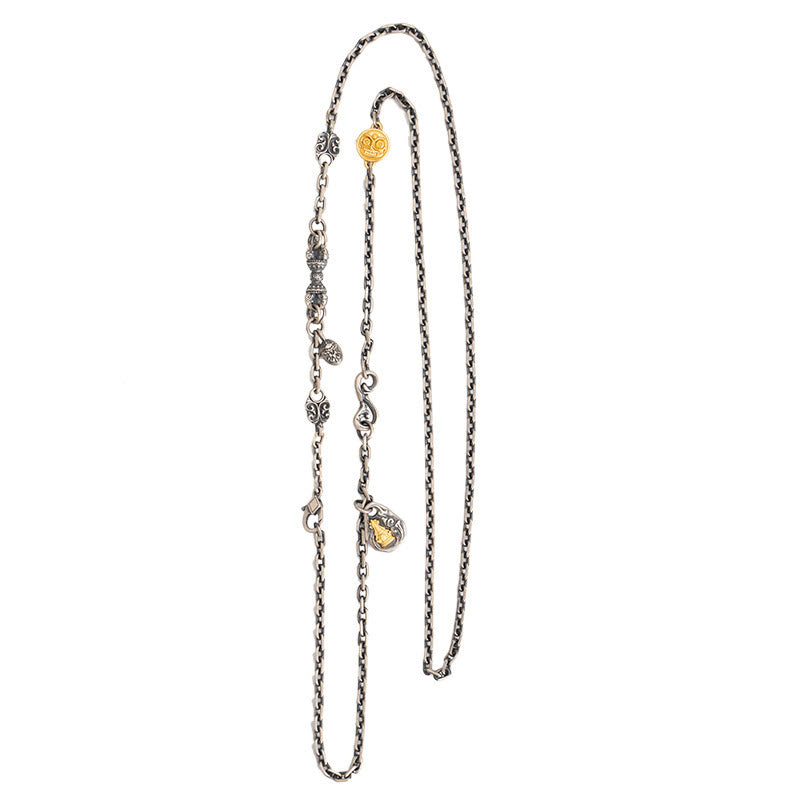 Buddha Stones925 スターリングシルバー チベットホワイト ザキラム 富の女神 ヴァジュラ ドルジェ 祝福 メタルチェーンネックレス