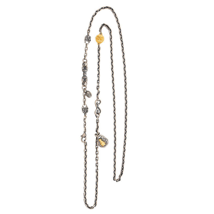 Buddha Stones925 スターリングシルバー チベットホワイト ザキラム 富の女神 ヴァジュラ ドルジェ 祝福 メタルチェーンネックレス