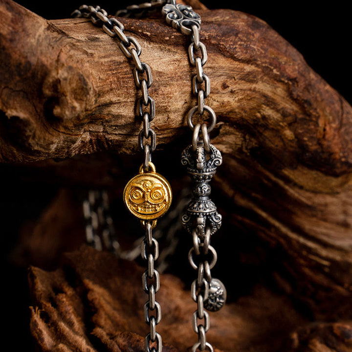 Buddha Stones925 スターリングシルバー チベットホワイト ザキラム 富の女神 ヴァジュラ ドルジェ 祝福 メタルチェーンネックレス