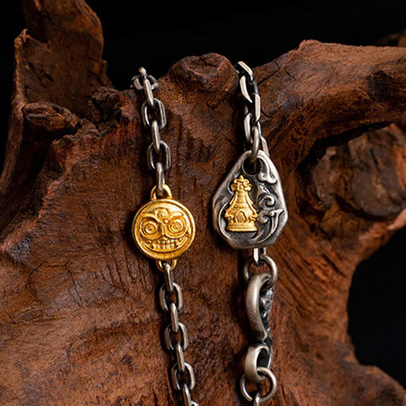 Buddha Stones925 スターリングシルバー チベットホワイト ザキラム 富の女神 ヴァジュラ ドルジェ 祝福 メタルチェーンネックレス