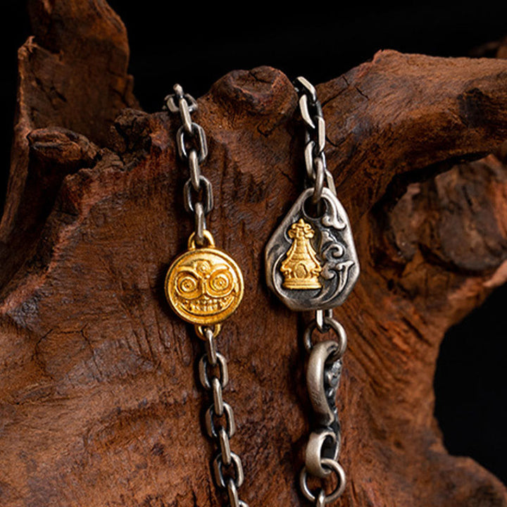 Buddha Stones925 スターリングシルバー チベットホワイト ザキラム 富の女神 ヴァジュラ ドルジェ 祝福 メタルチェーンネックレス