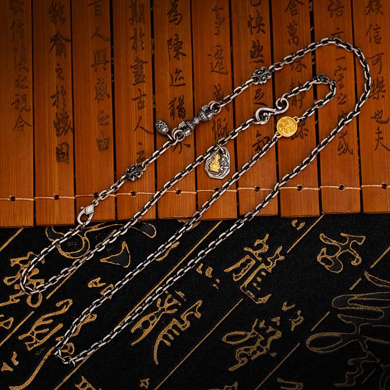 Buddha Stones925 スターリングシルバー チベットホワイト ザキラム 富の女神 ヴァジュラ ドルジェ 祝福 メタルチェーンネックレス
