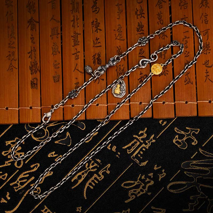 Buddha Stones925 スターリングシルバー チベットホワイト ザキラム 富の女神 ヴァジュラ ドルジェ 祝福 メタルチェーンネックレス