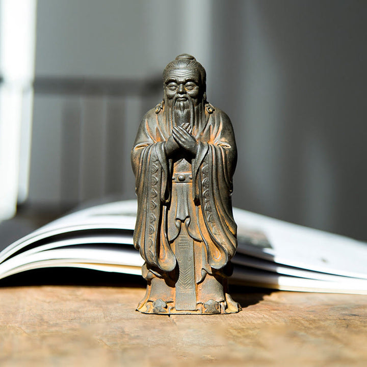 Buddha Stones手作り 孔子 鉄粉 錆 鋳造 樹脂 像 家の装飾