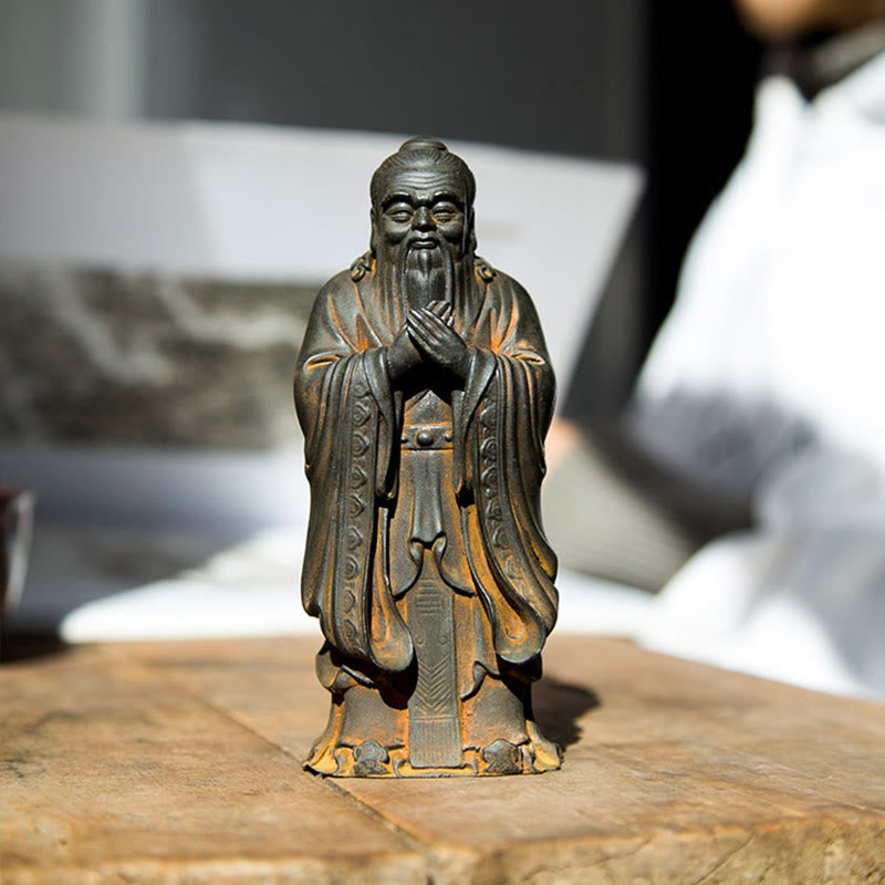 Buddha Stones手作り 孔子 鉄粉 錆 鋳造 樹脂 像 家の装飾