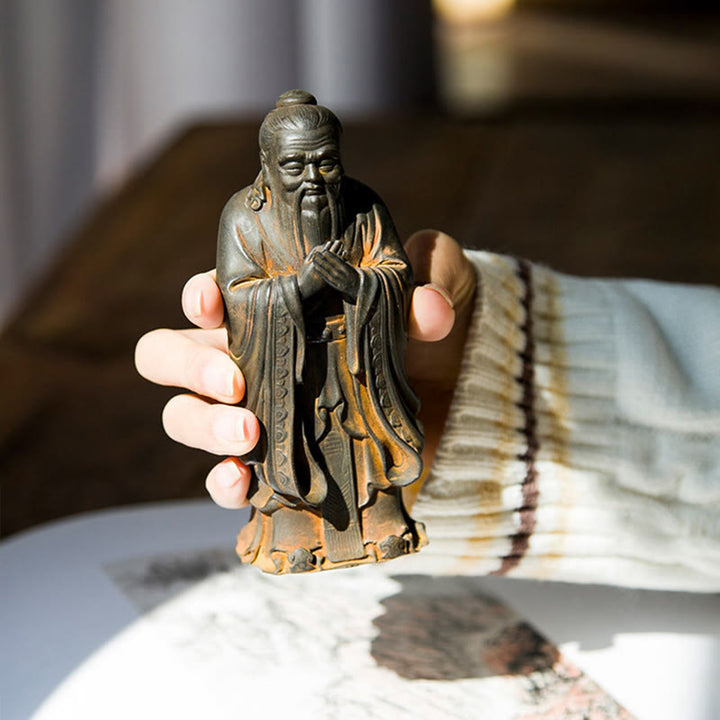 Buddha Stones手作り 孔子 鉄粉 錆 鋳造 樹脂 像 家の装飾