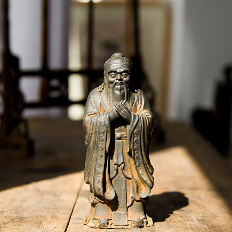 Buddha Stones手作り 孔子 鉄粉 錆 鋳造 樹脂 像 家の装飾