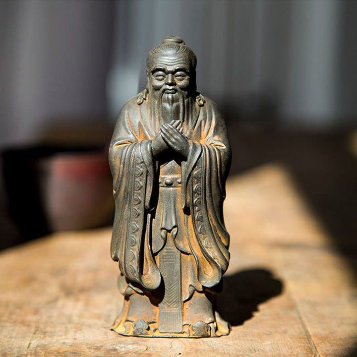 Buddha Stones手作り 孔子 鉄粉 錆 鋳造 樹脂 像 家の装飾