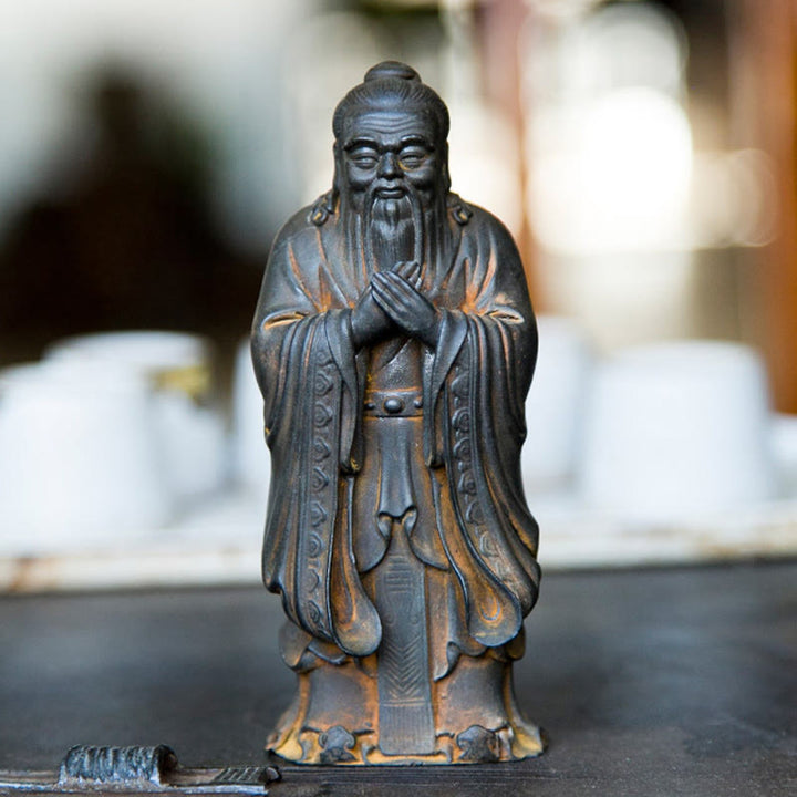Buddha Stones手作り 孔子 鉄粉 錆 鋳造 樹脂 像 家の装飾