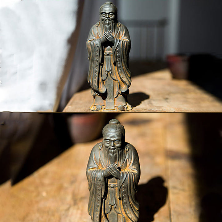 Buddha Stones手作り 孔子 鉄粉 錆 鋳造 樹脂 像 家の装飾