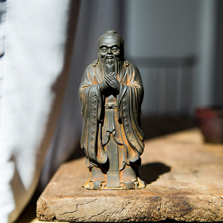 Buddha Stones手作り 孔子 鉄粉 錆 鋳造 樹脂 像 家の装飾