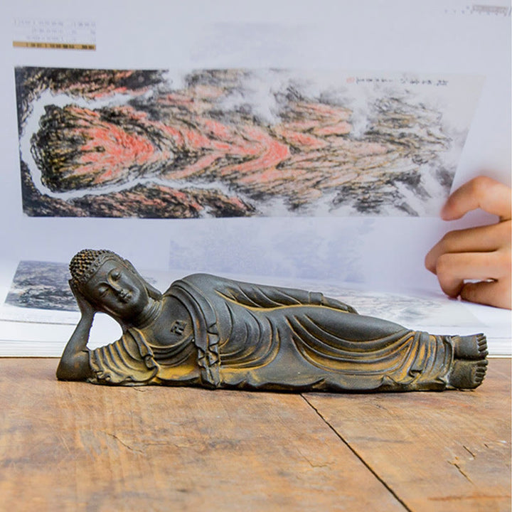 Buddha Stones涅槃仏 釈迦牟尼 鉄粉 錆 鋳造 樹脂 像 室内装飾