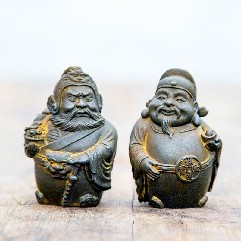 Buddha Stones手作り 文武両道 富の神 鉄粉 錆 鋳造 樹脂 像 家の装飾 - Rustバージョン - 2個セット - image 0