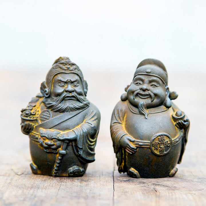 Buddha Stones手作り 文武両道 富の神 鉄粉 錆 鋳造 樹脂 像 家の装飾 - Rustバージョン - 2個セット - image 0