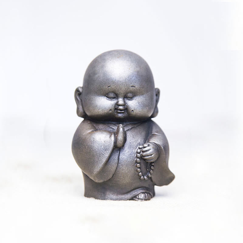 Buddha Stones手作り 小さな僧侶 鉄粉 錆 鋳造 樹脂 像 家の装飾 - 研磨バージョン 12*8*8cm - image 13