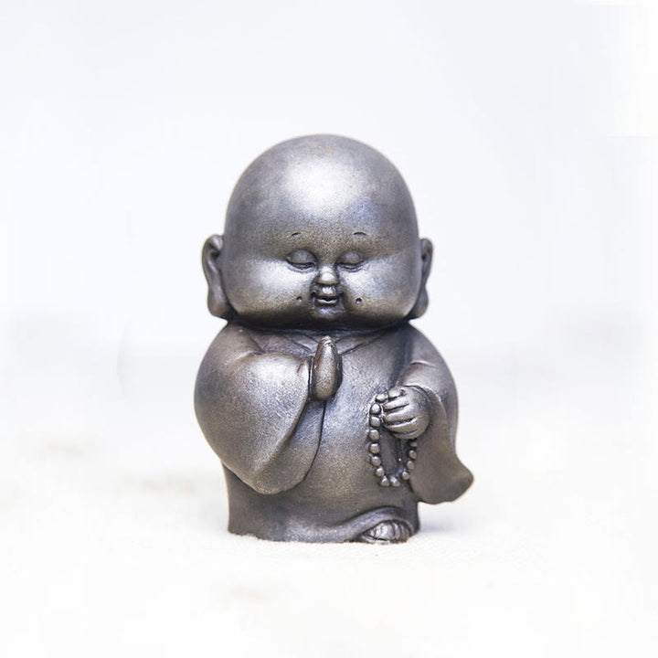 Buddha Stones手作り 小さな僧侶 鉄粉 錆 鋳造 樹脂 像 家の装飾 - 研磨バージョン 12*8*8cm - image 13