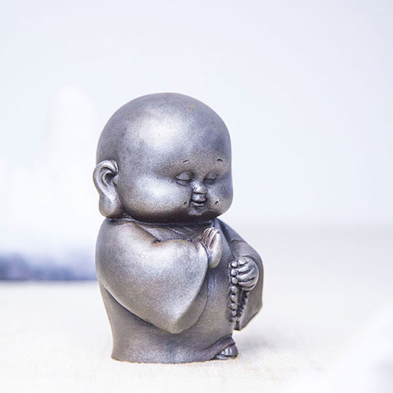 Buddha Stones手作り 小さな僧侶 鉄粉 錆 鋳造 樹脂 像 家の装飾 - image 20
