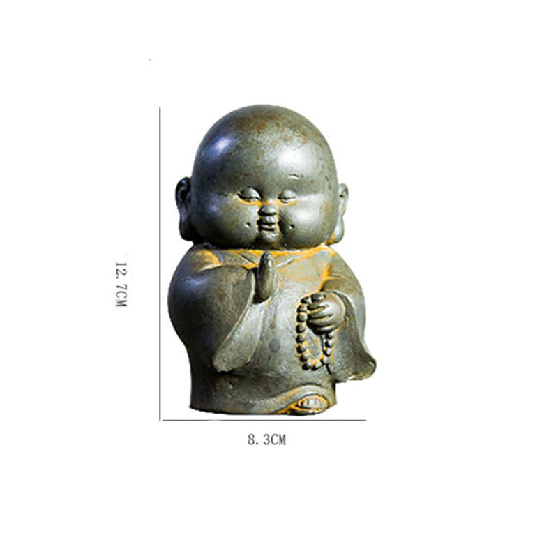 Buddha Stones手作り 小さな僧侶 鉄粉 錆 鋳造 樹脂 像 家の装飾 - image 12