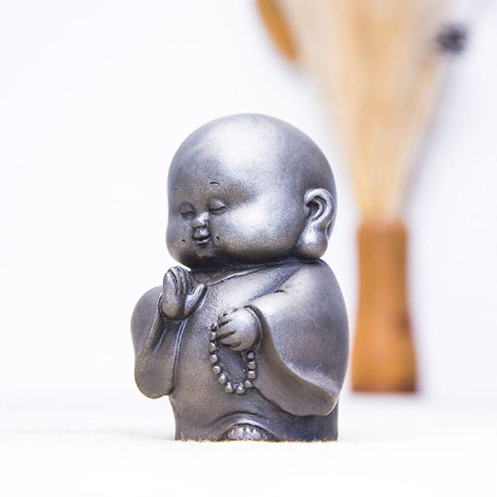 Buddha Stones手作り 小さな僧侶 鉄粉 錆 鋳造 樹脂 像 家の装飾 - image 15