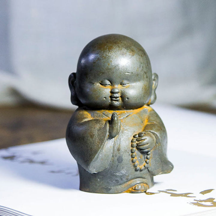 Buddha Stones手作り 小さな僧侶 鉄粉 錆 鋳造 樹脂 像 家の装飾 - image 9