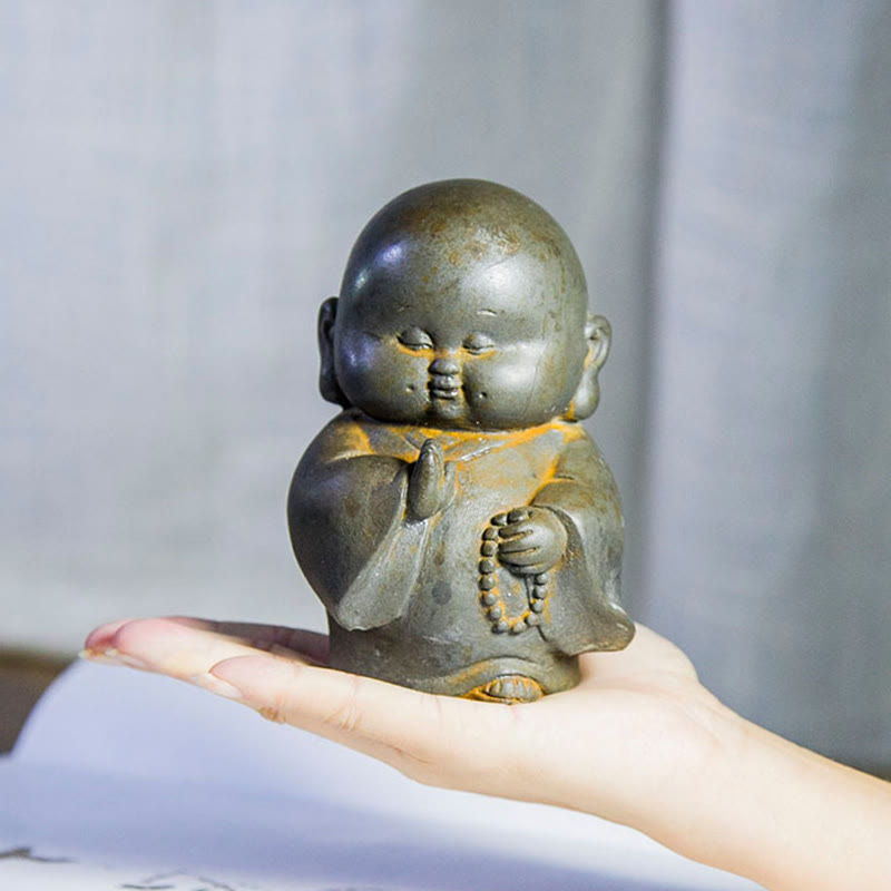 Buddha Stones手作り 小さな僧侶 鉄粉 錆 鋳造 樹脂 像 家の装飾 - image 4