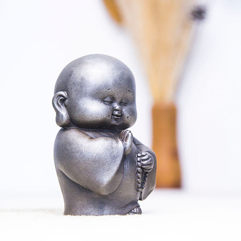 Buddha Stones手作り 小さな僧侶 鉄粉 錆 鋳造 樹脂 像 家の装飾 - image 21