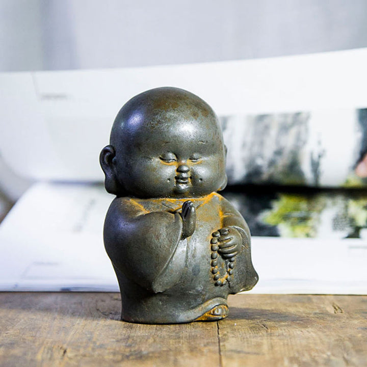 Buddha Stones手作り 小さな僧侶 鉄粉 錆 鋳造 樹脂 像 家の装飾 - image 7