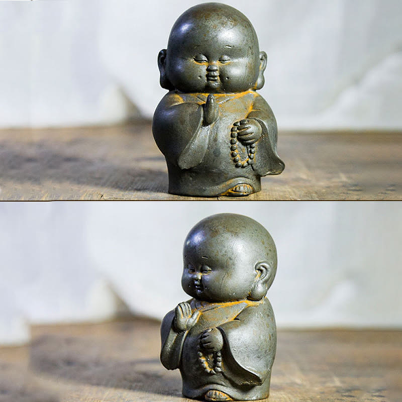 Buddha Stones手作り 小さな僧侶 鉄粉 錆 鋳造 樹脂 像 家の装飾 - image 6