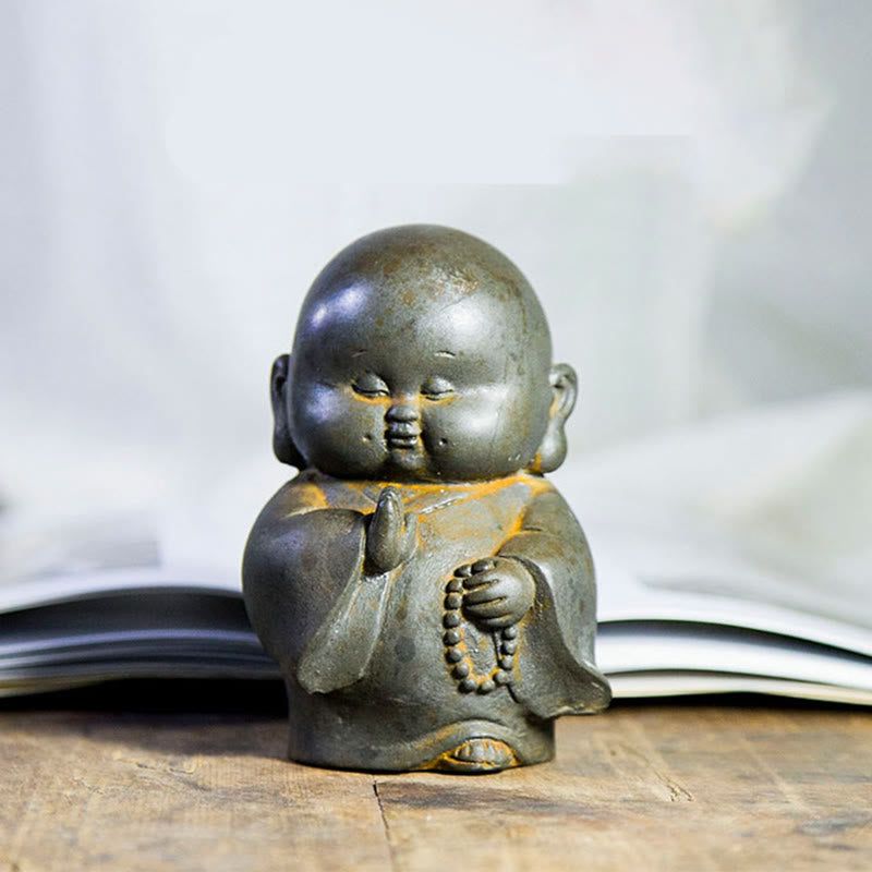 Buddha Stones手作り 小さな僧侶 鉄粉 錆 鋳造 樹脂 像 家の装飾 - image 1