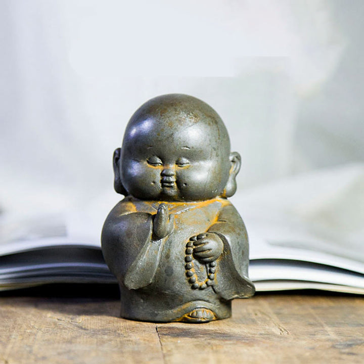 Buddha Stones手作り 小さな僧侶 鉄粉 錆 鋳造 樹脂 像 家の装飾 - image 1