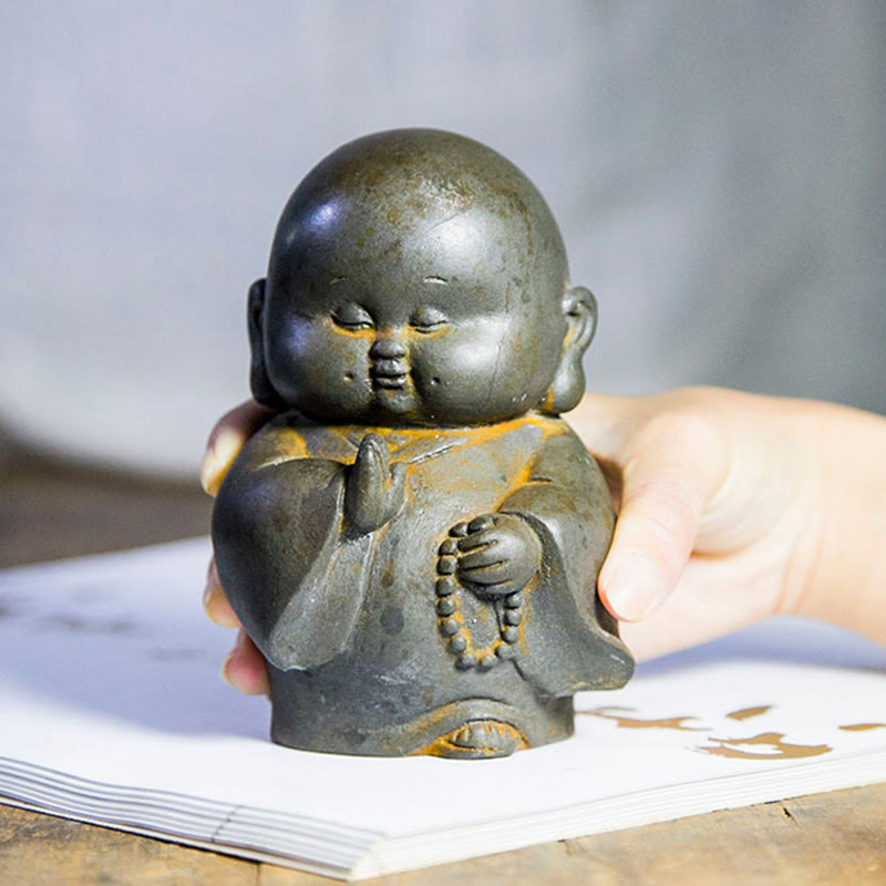 Buddha Stones手作り 小さな僧侶 鉄粉 錆 鋳造 樹脂 像 家の装飾 - image 10