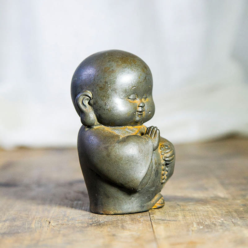 Buddha Stones手作り 小さな僧侶 鉄粉 錆 鋳造 樹脂 像 家の装飾 - image 2
