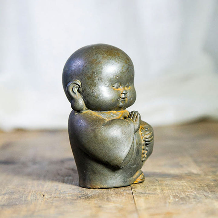 Buddha Stones手作り 小さな僧侶 鉄粉 錆 鋳造 樹脂 像 家の装飾 - image 2