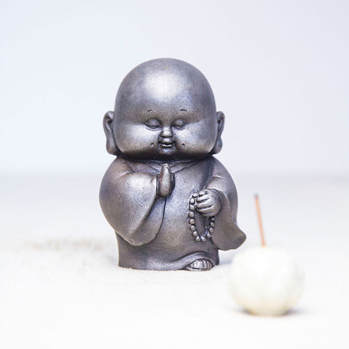 Buddha Stones手作り 小さな僧侶 鉄粉 錆 鋳造 樹脂 像 家の装飾 - image 25