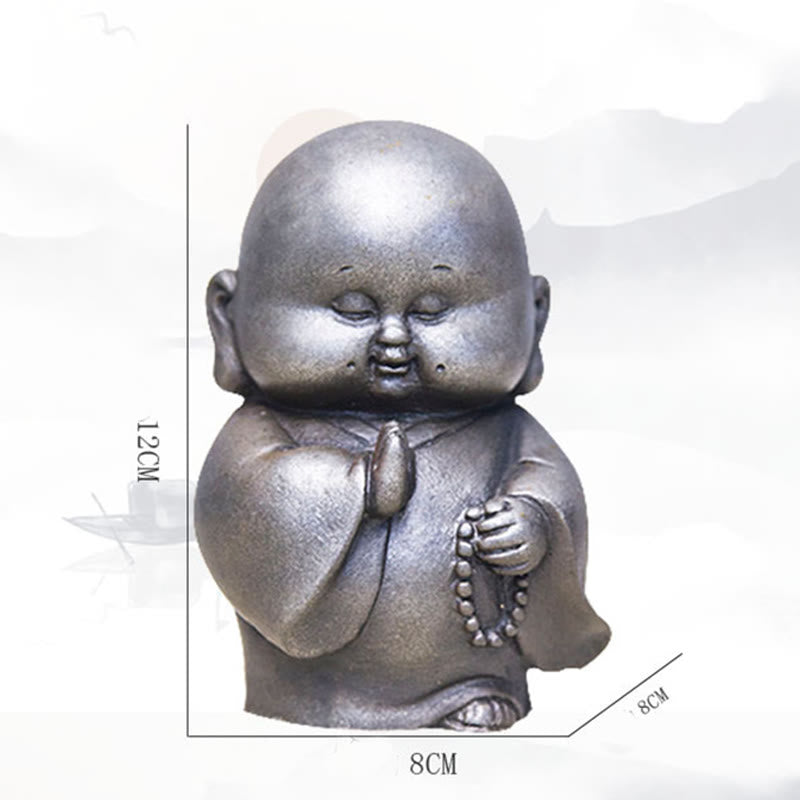 Buddha Stones手作り 小さな僧侶 鉄粉 錆 鋳造 樹脂 像 家の装飾 - image 26