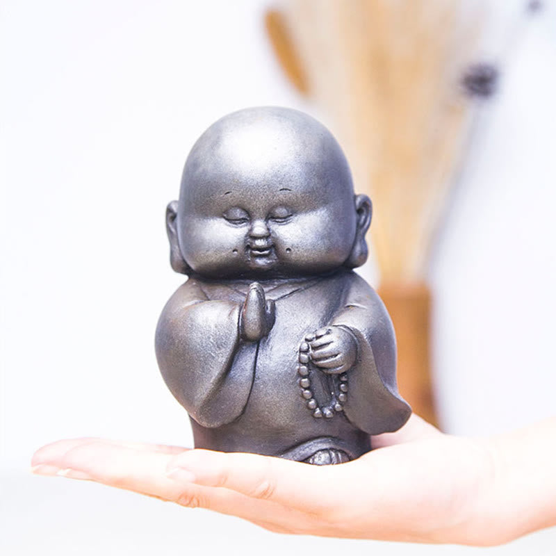 Buddha Stones手作り 小さな僧侶 鉄粉 錆 鋳造 樹脂 像 家の装飾 - image 17