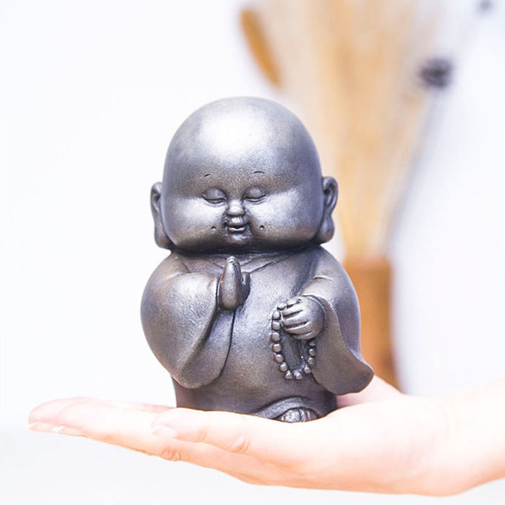 Buddha Stones手作り 小さな僧侶 鉄粉 錆 鋳造 樹脂 像 家の装飾 - image 17