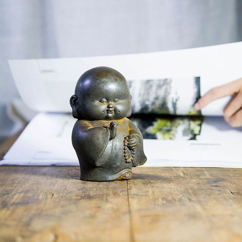 Buddha Stones手作り 小さな僧侶 鉄粉 錆 鋳造 樹脂 像 家の装飾 - image 11