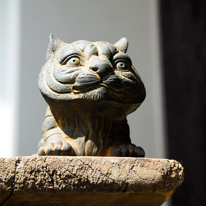 Buddha Stones手作り 小さな愛らしい虎 鉄粉 錆 鋳造 樹脂 像 家の装飾