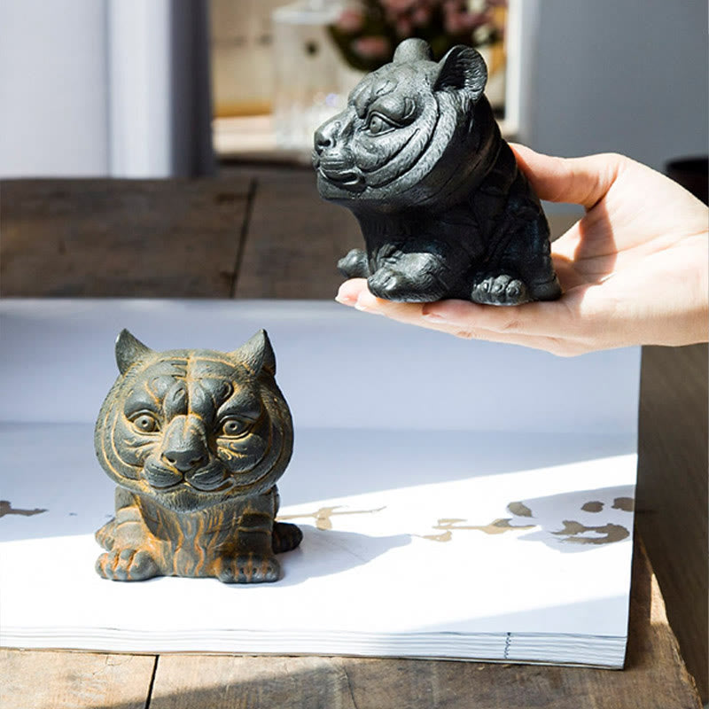 Buddha Stones手作り 小さな愛らしい虎 鉄粉 錆 鋳造 樹脂 像 家の装飾