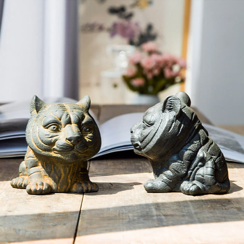 Buddha Stones手作り 小さな愛らしい虎 鉄粉 錆 鋳造 樹脂 像 家の装飾