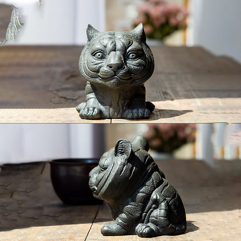 Buddha Stones手作り 小さな愛らしい虎 鉄粉 錆 鋳造 樹脂 像 家の装飾