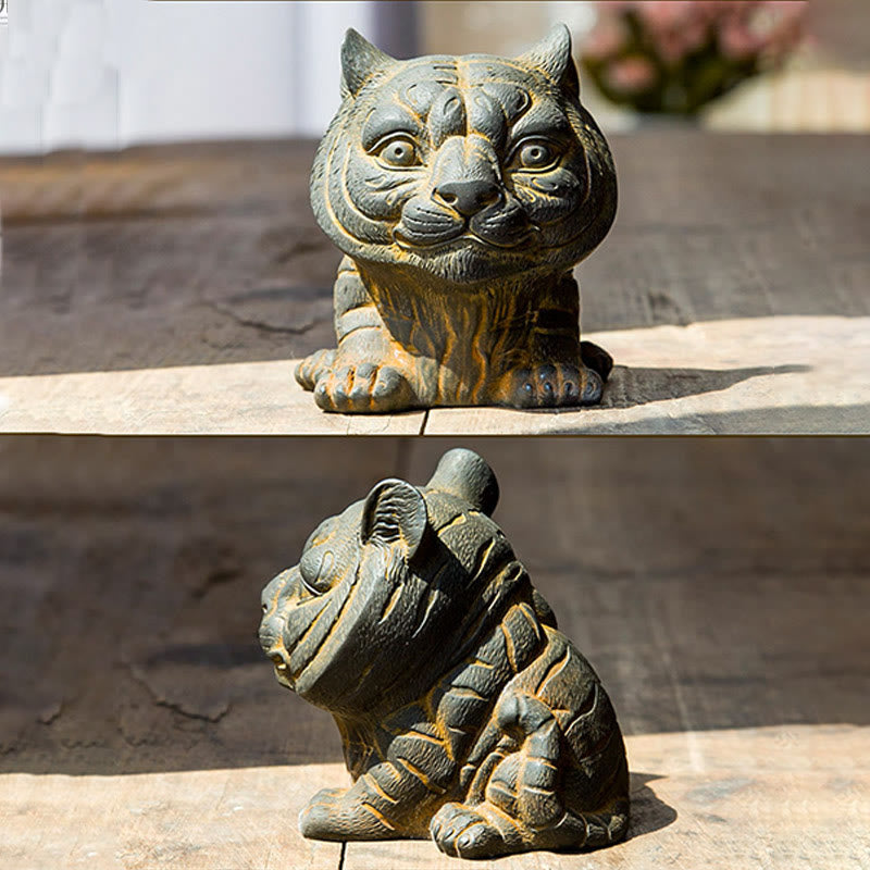 Buddha Stones手作り 小さな愛らしい虎 鉄粉 錆 鋳造 樹脂 像 家の装飾