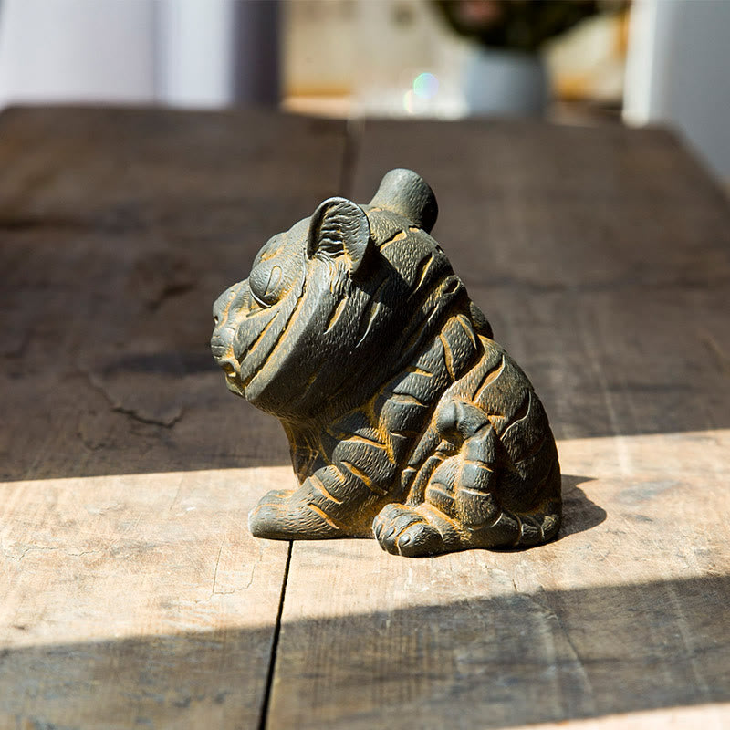 Buddha Stones手作り 小さな愛らしい虎 鉄粉 錆 鋳造 樹脂 像 家の装飾 - image 2
