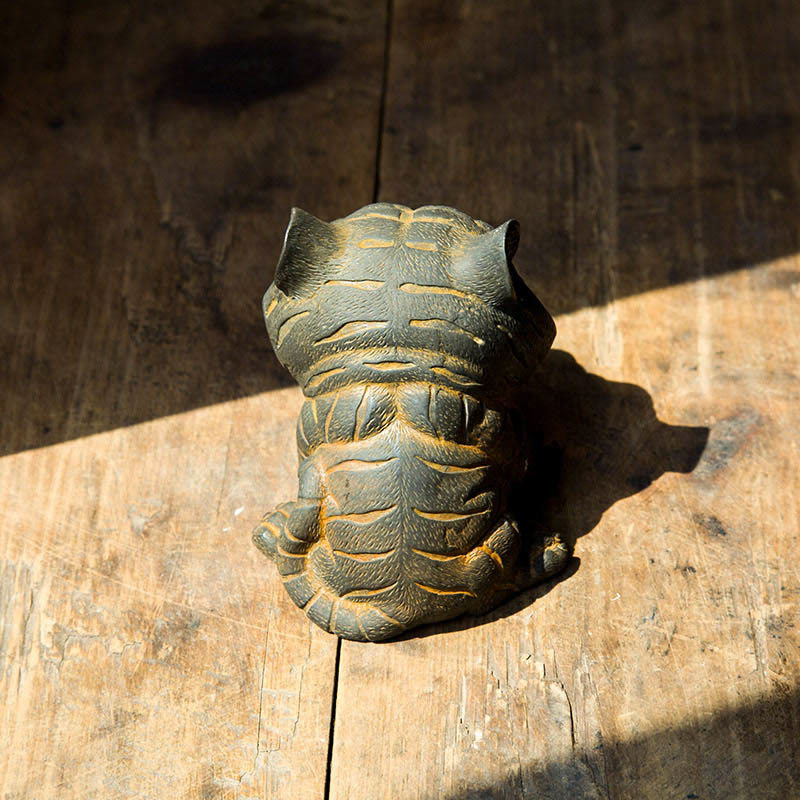 Buddha Stones手作り 小さな愛らしい虎 鉄粉 錆 鋳造 樹脂 像 家の装飾 - image 3