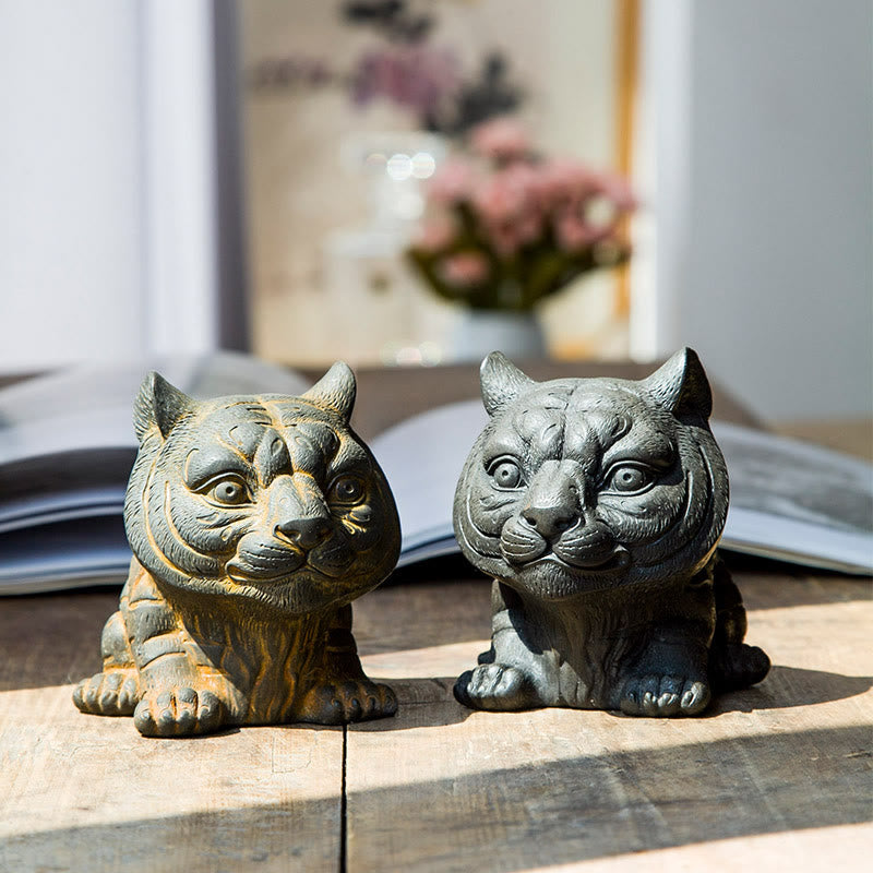 Buddha Stones手作り 小さな愛らしい虎 鉄粉 錆 鋳造 樹脂 像 家の装飾