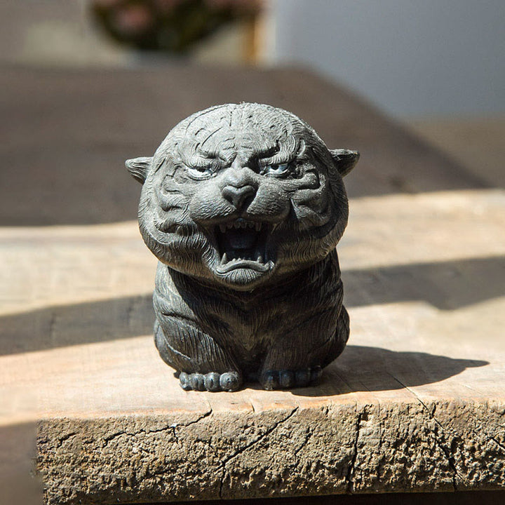 Buddha Stones手作り ミニ 咆哮する虎 鉄粉 錆 鋳造 樹脂 像 家の装飾