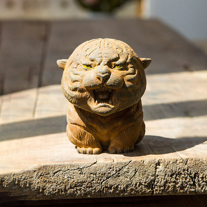 Buddha Stones手作り ミニ 咆哮する虎 鉄粉 錆 鋳造 樹脂 像 家の装飾